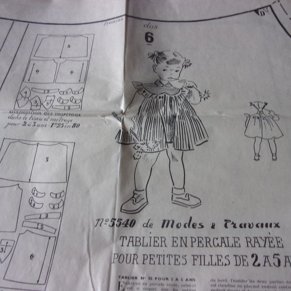 Patron robe fillette 2 a 5 ans ,patron vintage 1954,suppl ;modes et travaux