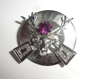 Jolie broche MIZPAM origine écossaise ,broche a offrir par amitié ,broche argenté strass mauve