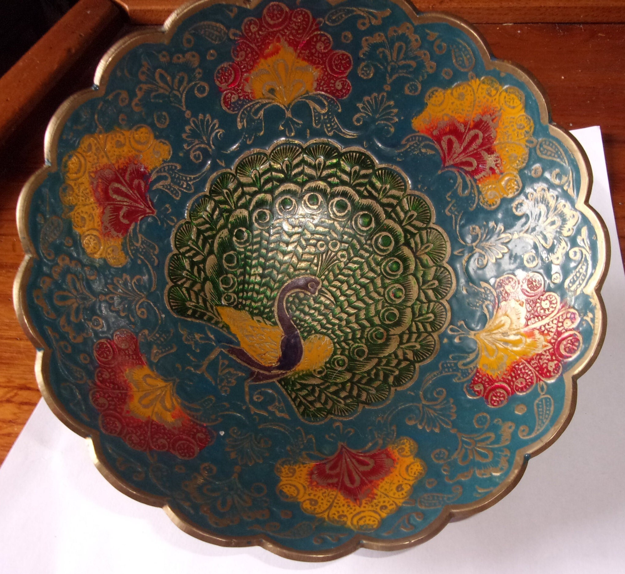 Vide Poche en Cloisonné Décor Paon , Vide Vintage Émaillé