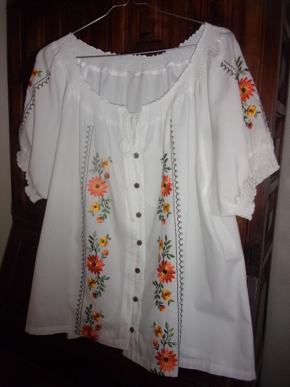 Embroidered Cotton Blouse Vintage White Blouse Embroidery on - Etsy