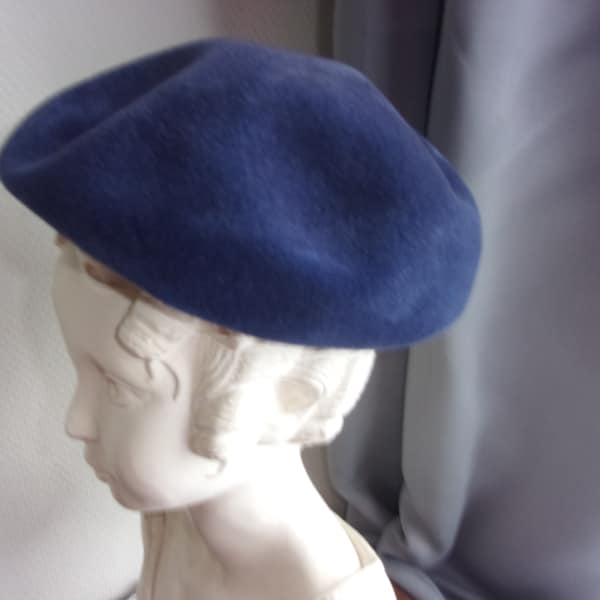 Beret en feutre bleu ,beret femme