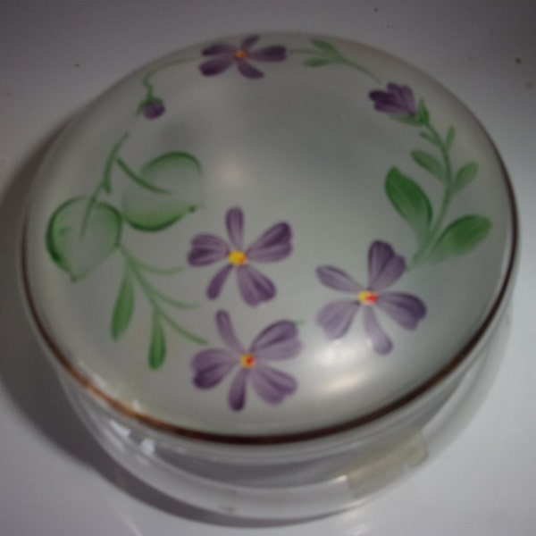 Bonbonnière en verre vintage ,bonbonnière décoré violettes ,bonbonnière années 60