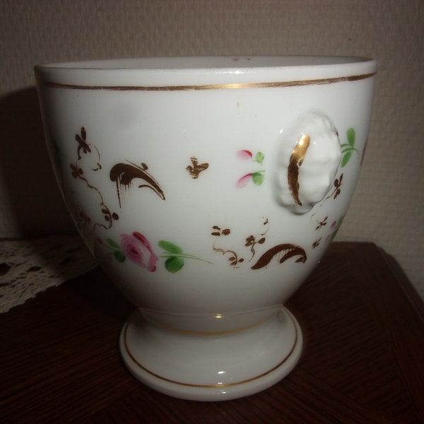 Cache Pot en porcelaine ancienne ,pot décor or et rose années 20