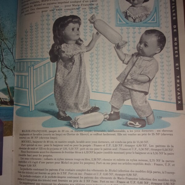 Mini patron pyjama et chemise de nuit pour MICHEL ET M FRANCOISE  decembre 1962