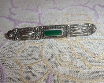 Broche barrette en argent pierre en jade ,broche barrette ancienne