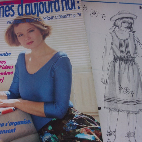 Patron robe fillette 6/8 ans ,patron et son journal femmes d aujourdhui 1985