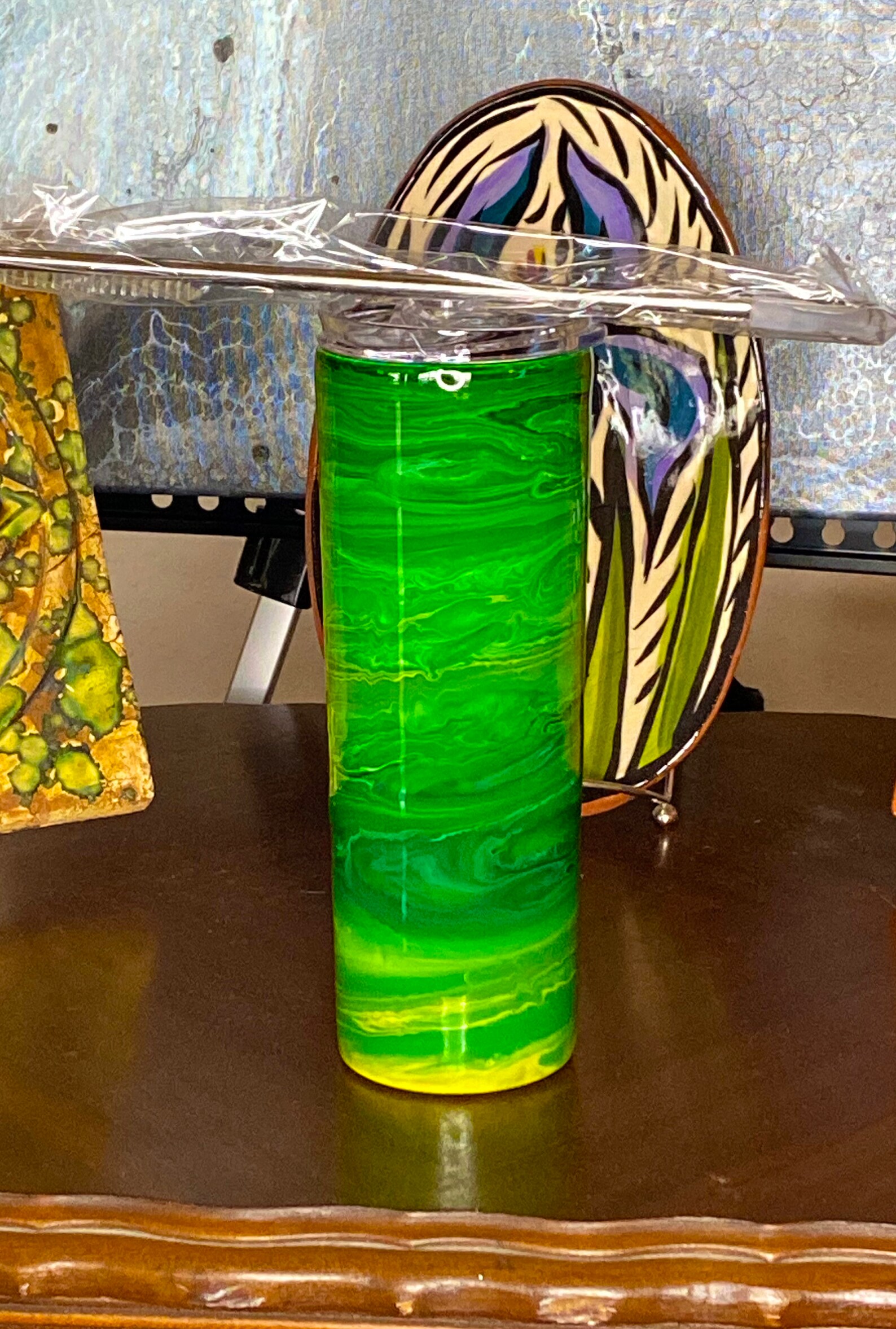 20oz Custom Epoxy Stainless Steel Tumbler in Green and Yellow Etsy