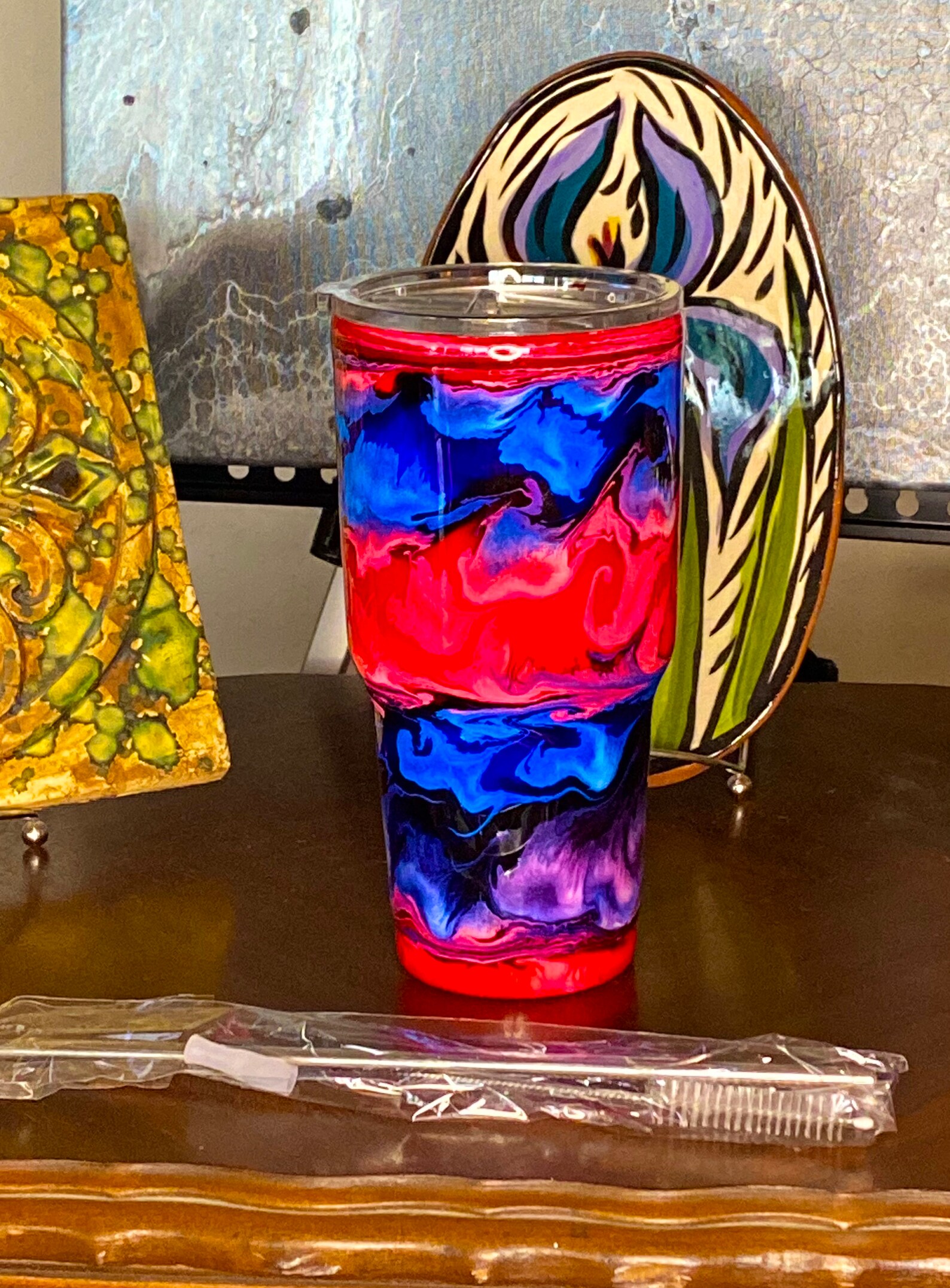 30oz Custom Epoxy Stainless Steel Tumbler in Red and Blue Etsy