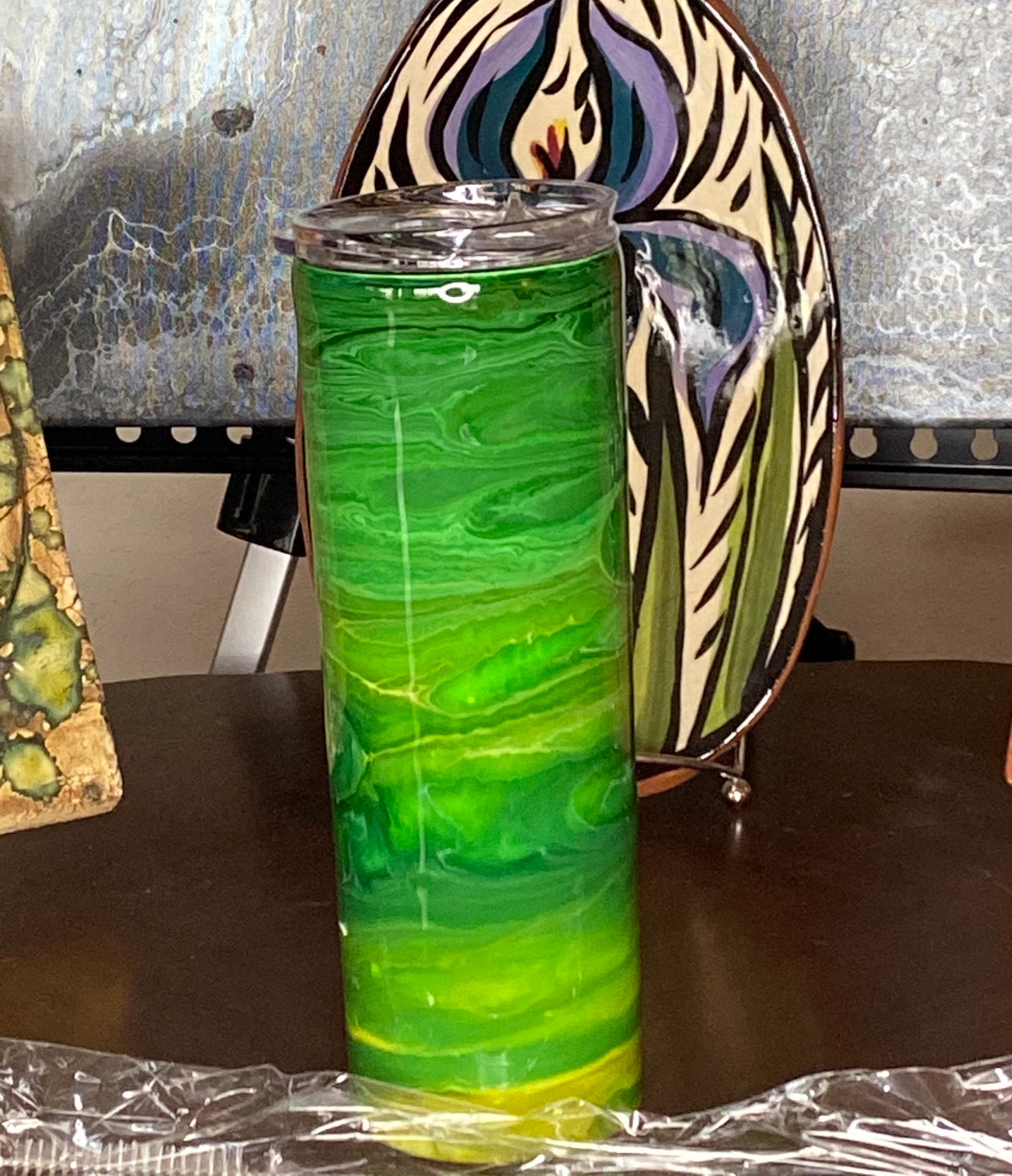 20oz Custom Epoxy Stainless Steel Tumbler in Green and Yellow Etsy