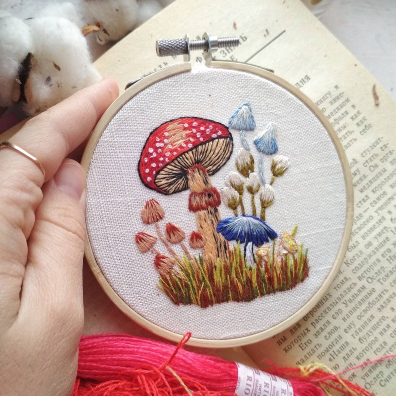 Embroidery hoop art Mushroom decor Mushroom Art nature Etsy