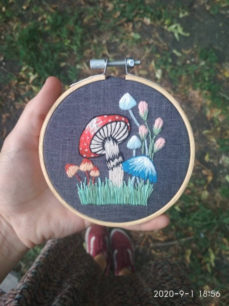 Embroidery hoop art Mushroom decor Mushroom Art nature Etsy