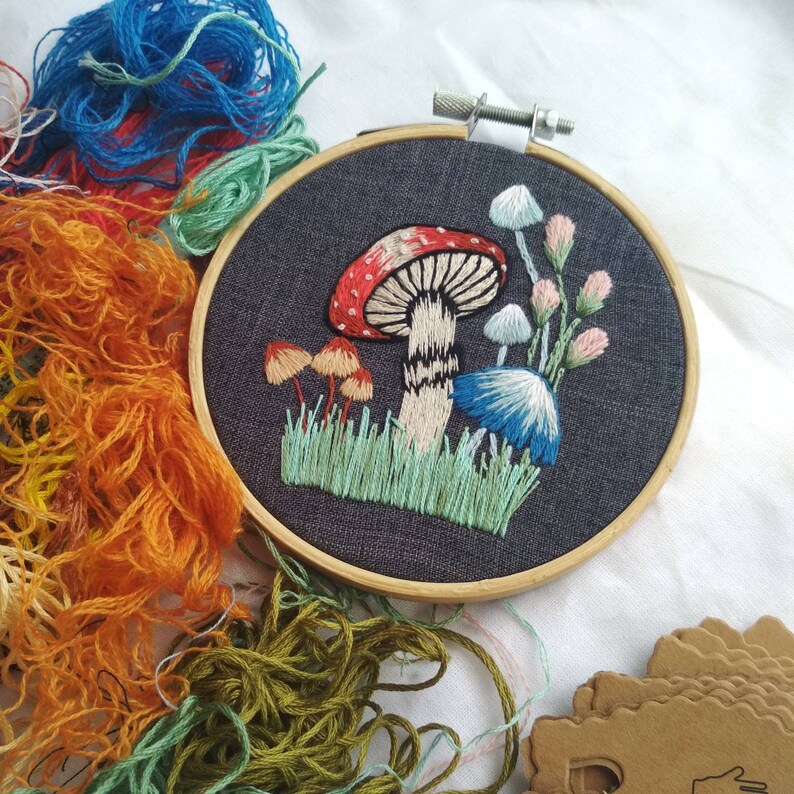 Embroidery hoop art Mushroom decor Mushroom Art nature Etsy
