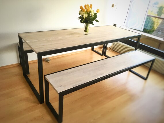 Modern Dining Table With Benches Etsy