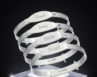 Personalised Sterling Silver Baby Bangle with Birthstone - Celtic Design