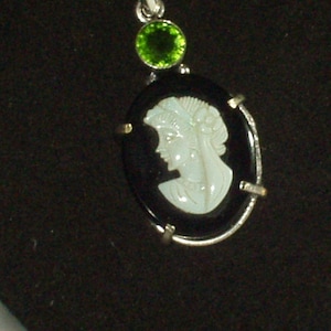 Hand Carved Opal Cameo Black Onyx Peridot Necklace Pendant