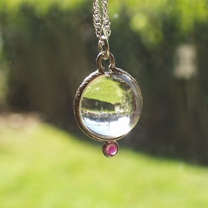 pools of light quartz rock crystal necklace pendant ruby accent sterling silver