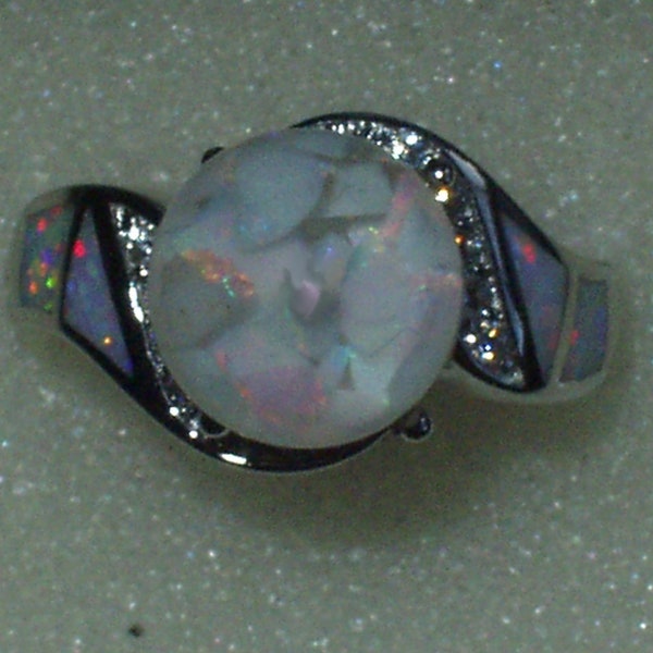 opal ring floating opal snow globe  925 sterling silver size 8