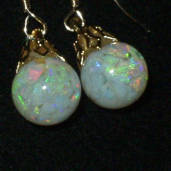 opal earrings fiery floating opal earrings in glass globes  gold filled