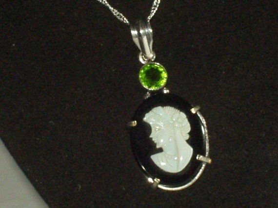 hand carved opal cameo  black onyx peridot neckla… - image 3