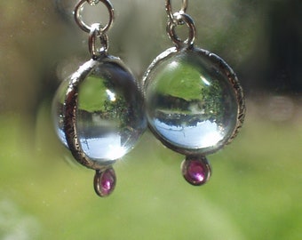 pools of light ruby earrings quartz rock crystal sterling earrings crystal clear