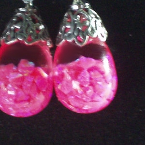 opal earrings pink violet floating opal earrings  like miniature snow globes 925 sterling wires