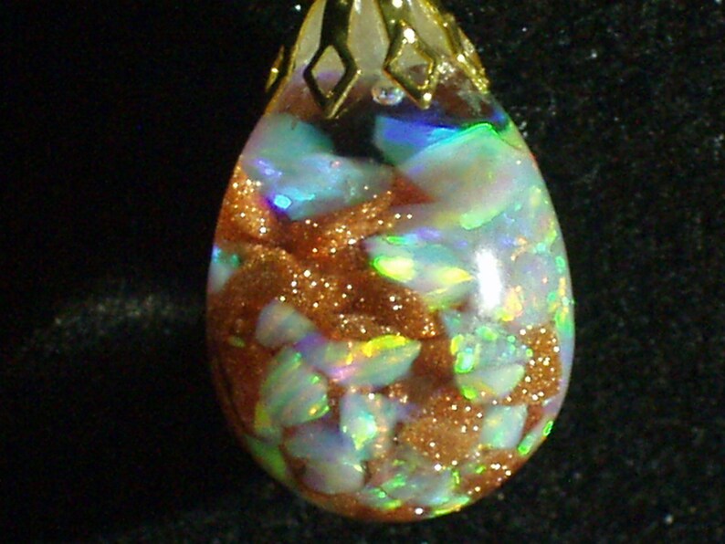 Opal Necklace Pendant Gold Filled Chain Floating Opals Snow Globe Like