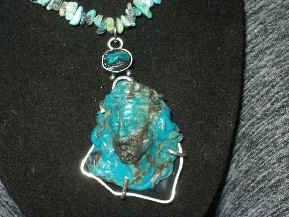 hand carved turquoise cameo of jesus  necklace pe… - image 4