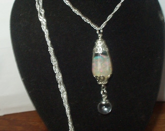 opal necklace  floating opals  quartz rock crystal  sterling