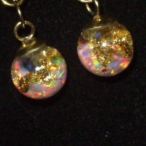 floating opal and 24k gold leaf flakes floating opal earrings glass globe