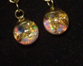 floating opal and 24k gold leaf flakes floating opal earrings glass globe