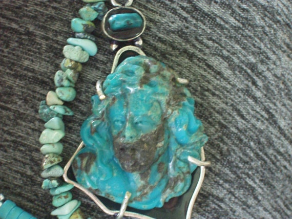 hand carved turquoise cameo of jesus  necklace pe… - image 1