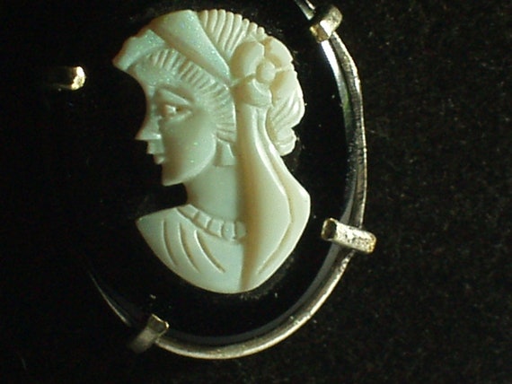 hand carved opal cameo  black onyx peridot neckla… - image 2