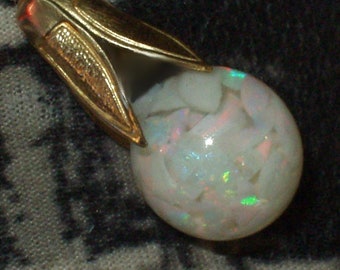 vintage opal necklace pendant floating opal  gold filled  opals float like a snow globe australian opals