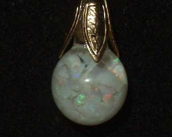 vintage opal australian opal floating opal like snow globe necklace pendant  gold filled