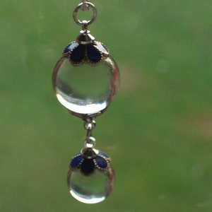pools of light quartz rock crystal necklace pendant  enamel cap sterling p chain