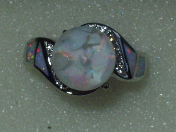 Opal Ring Floating Opal Snow Globe Like Size 8 925 Sterling Silver