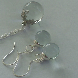 quartz crystal necklace earring set sterling  pools of light chain included