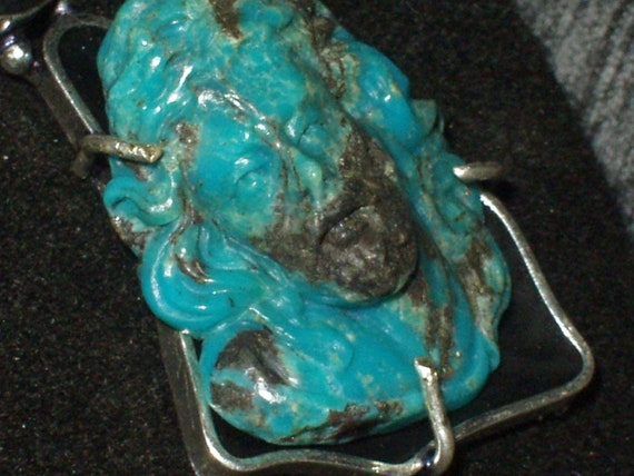 hand carved turquoise cameo of jesus  necklace pe… - image 3