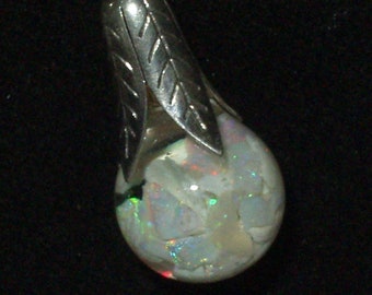 vintage opal necklace pendant sterling  floating opals glass drop floating like snow globe