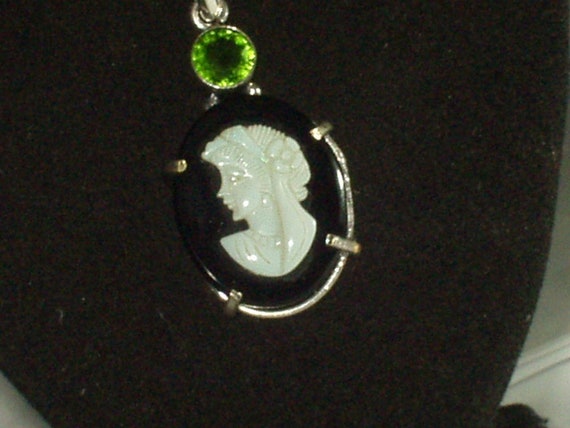 hand carved opal cameo  black onyx peridot neckla… - image 1