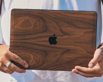 Étui pour MacBook en bois véritable, bois de noyer, clip sur l'étui comprend les nouveaux modèles, M3, M3 Pro, M3 Max, 14 pouces, 16 pouces, Air M2, Air 15 pouces