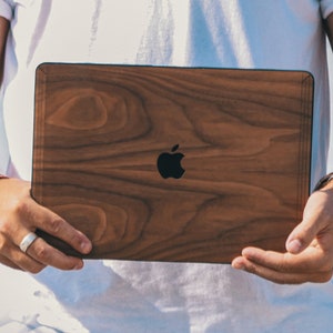 Real Wood MacBook Case, walnut wood, clip on case includes new models, M3, M3 Pro, M3 Max, 14, 16, Air M2, Air 15 image 1