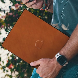 Custodia in pelle marrone per MacBook, MacBook Air, MacBook Pro, pelle di sidro, arancione