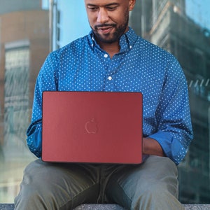 Red Leather MacBook Case: Protective Hard Shell, Personalized Engraving