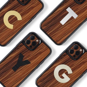 iPhone 16 Pro Max-hoesje - iPhone-hoesje met palissander monogram - gepersonaliseerd iPhone-hoesje