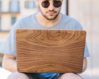Revestimiento de madera de nogal para MacBook: chapa de madera auténtica, adhesivo fino