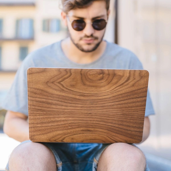 Walnut Wood MacBook Skin: Real Wood Veneer, Slim Adhesive