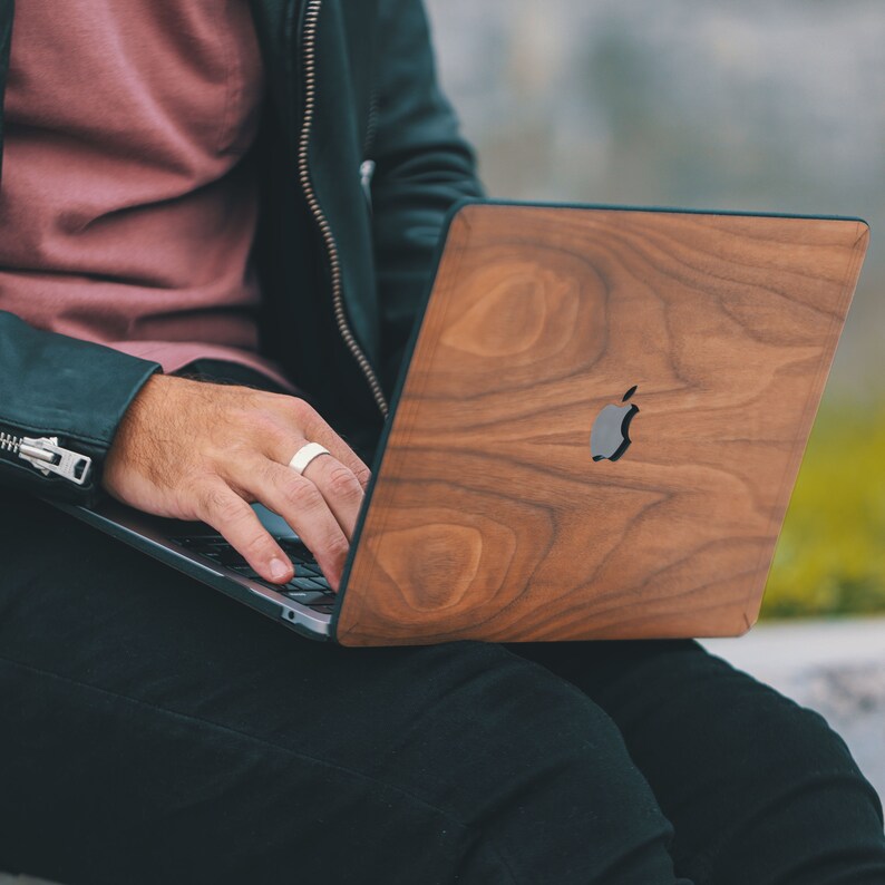 Real Wood MacBook Case, walnut wood, clip on case includes new models, M3, M3 Pro, M3 Max, 14, 16, Air M2, Air 15 image 2