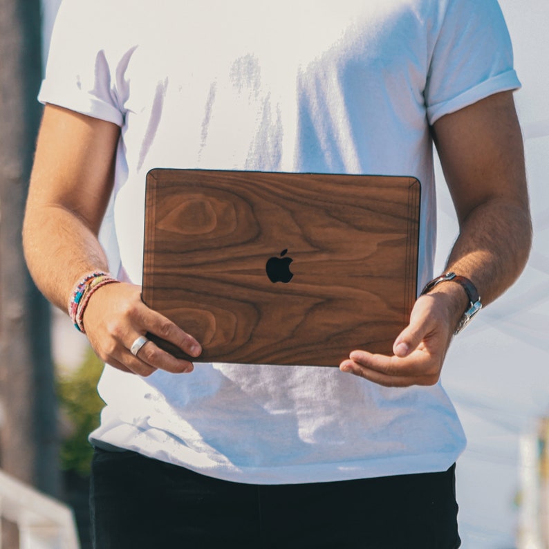 Real Wood MacBook Case, walnut wood, clip on case includes new models, M3, M3 Pro, M3 Max, 14, 16, Air M2, Air 15 image 1