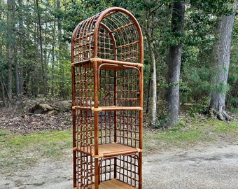 Vintage petite bamboo and rattan arched shelf .  etagere